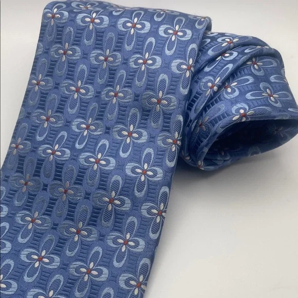 Ermenegildo Zegna Light Blue Floral Men's Silk Tie - Picture 3 of 4